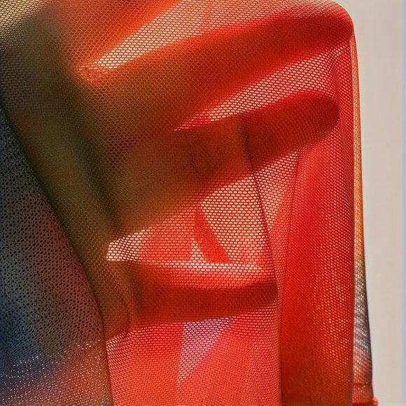 Red Orange Split Hem Tie Dye Overlay Top - Picture 4 of 4